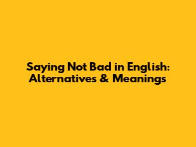 Saying "Not Bad" in English: Alternatives & Meanings